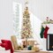 Flocked Pencil Christmas Tree Slim Alpine Green Tree with 250 LED Lights, Snowy Branches & Metal Stand